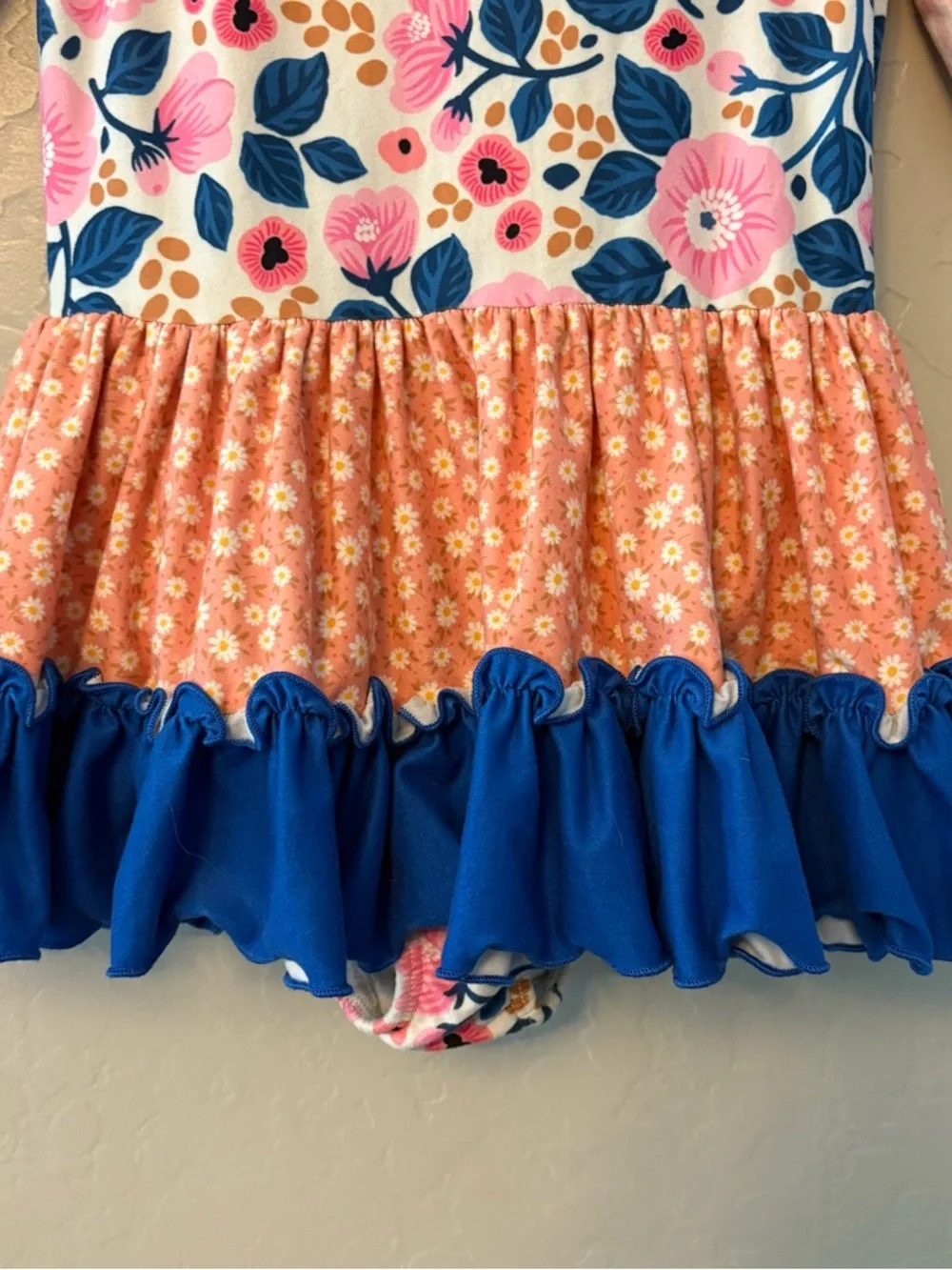 Cheeky Plum Farrah long sleeve blue and pink floral leotard size 6